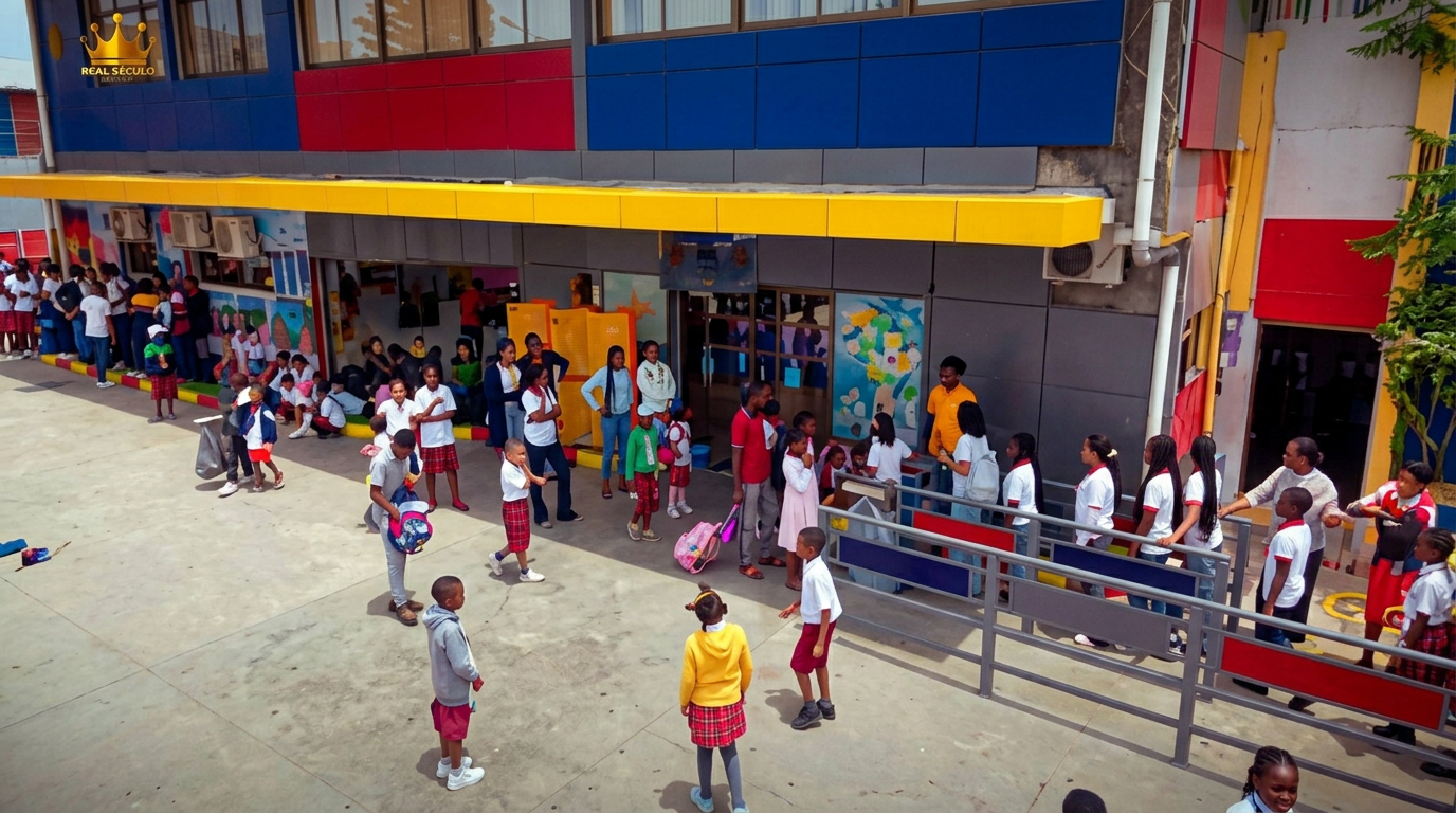 Pátio do colégio com alunos